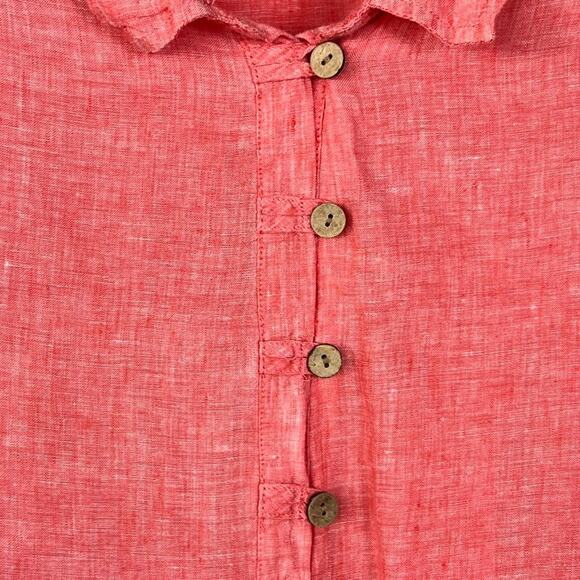 Sigrid Olsen Linen Tunic Shirt Women's 3X Deep Coral Roll-Tab Sleeves Lagenlook - Picture 3 of 10